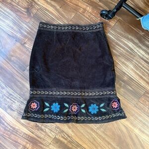 Embroidered Deep Brown Skirt with Floral Design